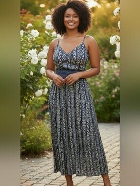 Derek Heart Navy Patterned Jumpsuit with Spaghetti Straps Size Medium
